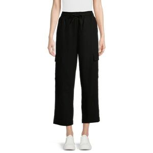 Time and Tru Women’s Linen Blend Black Wide Leg Cargo Pants